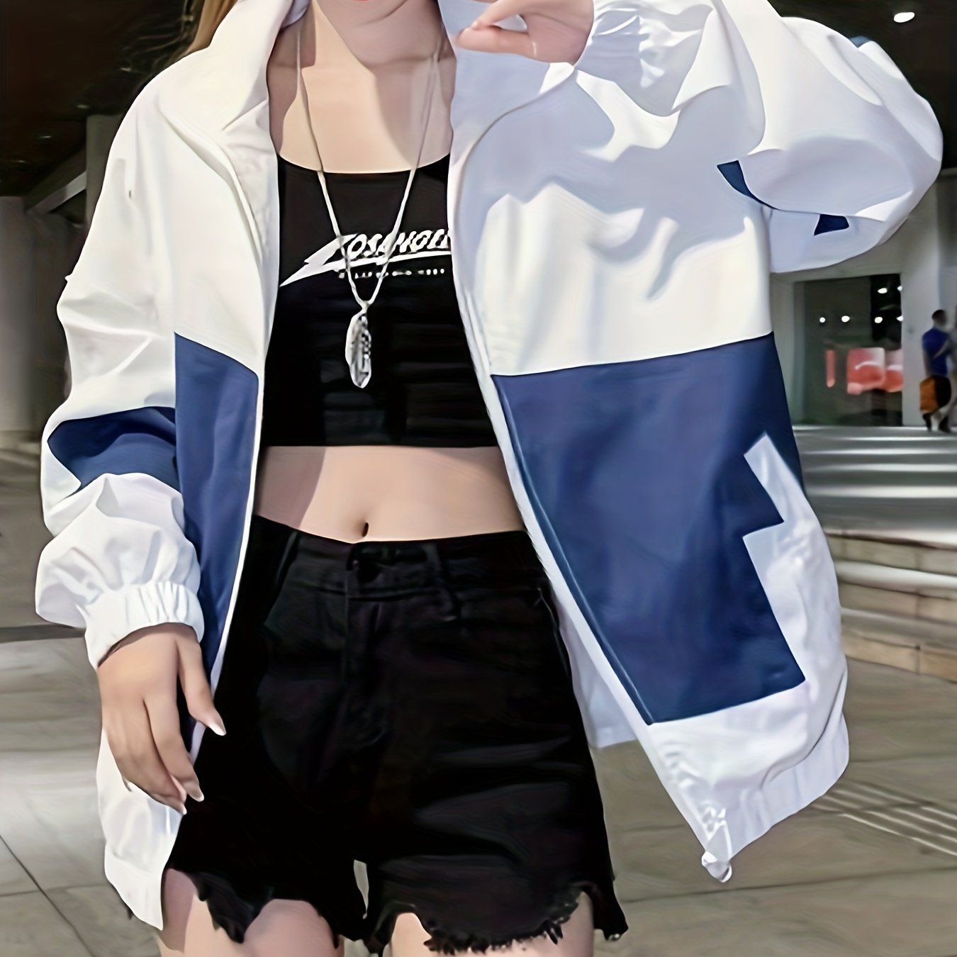 Color Block Zip Up Jacket, Casual Long Sleeve Jacket For Fall & Winter, Women's Clothing