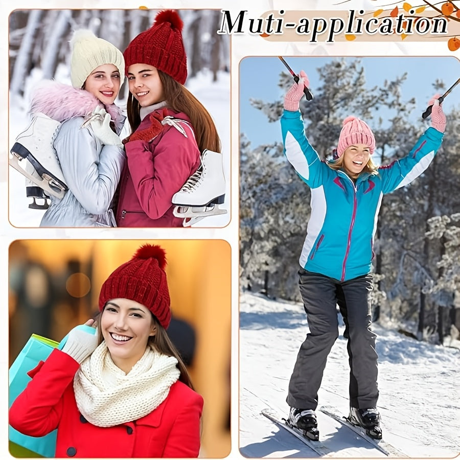 32pcs Winter Women Hat Scarf Gloves Sets Warm Fleece Lined Knit Ladies Cap Neck Scarf Touch Screen Gloves with Socks, Hat Scarf Gloves Sets