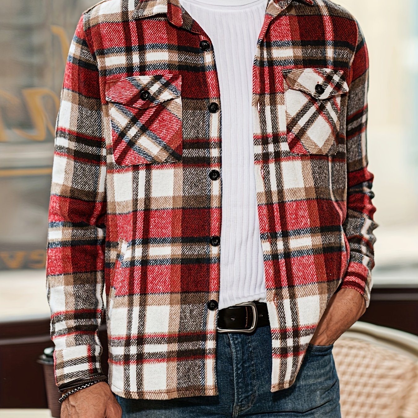 Effortless Style & Comfort: Men's Plaid Flannel Shirt Jacket for Fall/Winter - Durable, Casual Weekend Wear