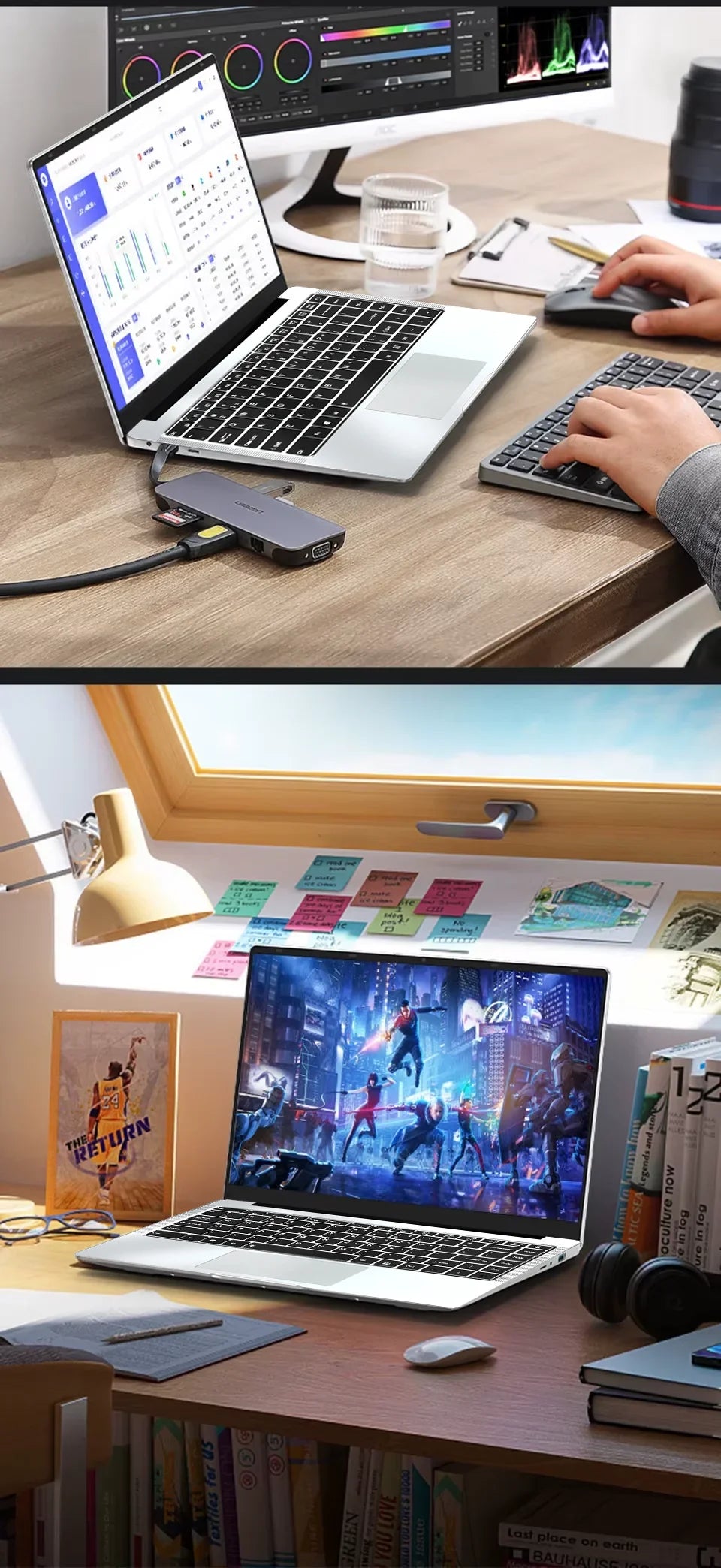 14.1'' Laptop Windows 11 Intel Atom x7 A3950 180° Folding Slim Laptop 12GB RAM 512GB 1TB SSD 1920*1080 Office Study Computer PC