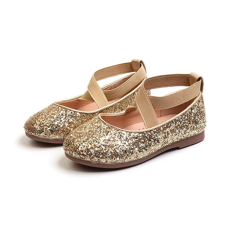 Princess Glitter Leather Girls Shoes Soft Comfortable Shiny Sequined Kids Shoes Sweet Wedding Dress Party Flats Mary Jane Shoes