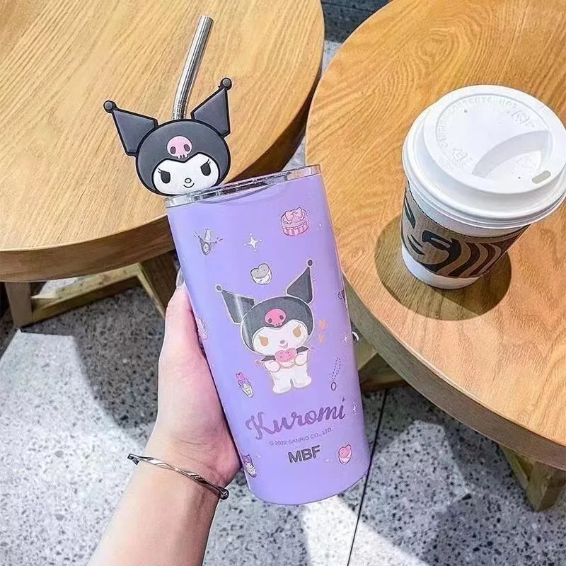 600ML Sanrio thermos cup kawaii hello Kitty kuromi melody student children gift anime cartoon cute portable straw large capacity