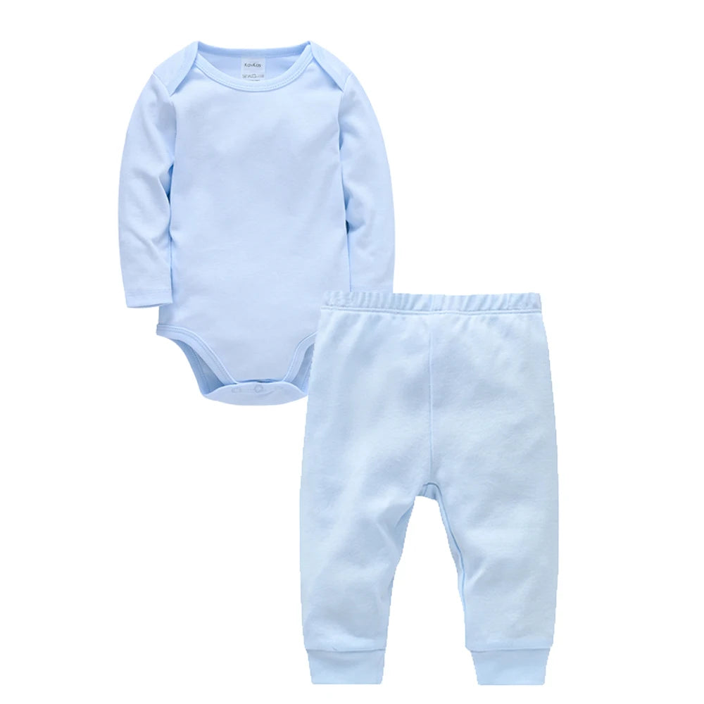 2 Pcs/set Baby Clothing Set 100% Cotton Plain Baby Romper+Pant Newborn Bodysuit Trousers Blank Legging Kids Clothes For 0-12 M