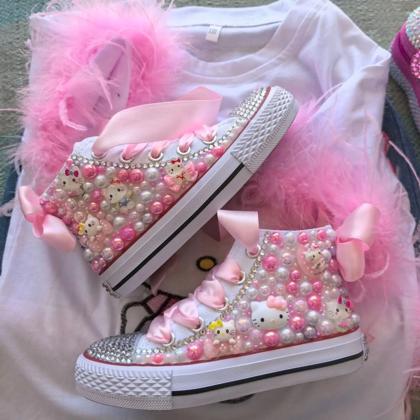 Handmade Rhinestones Bling Girls Womens Kids And Mother Candy Canvas Shoes Pearls Sneakers For Girl Birthday Party Wedding
