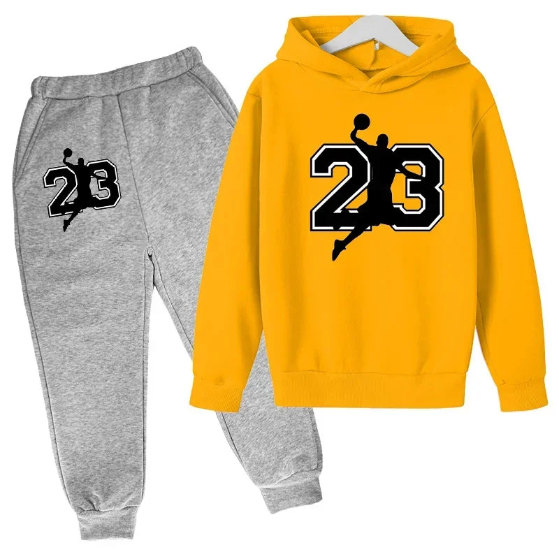 Children's basketball suit hooded sweatshirt+pants set casual warm autumn hoodie