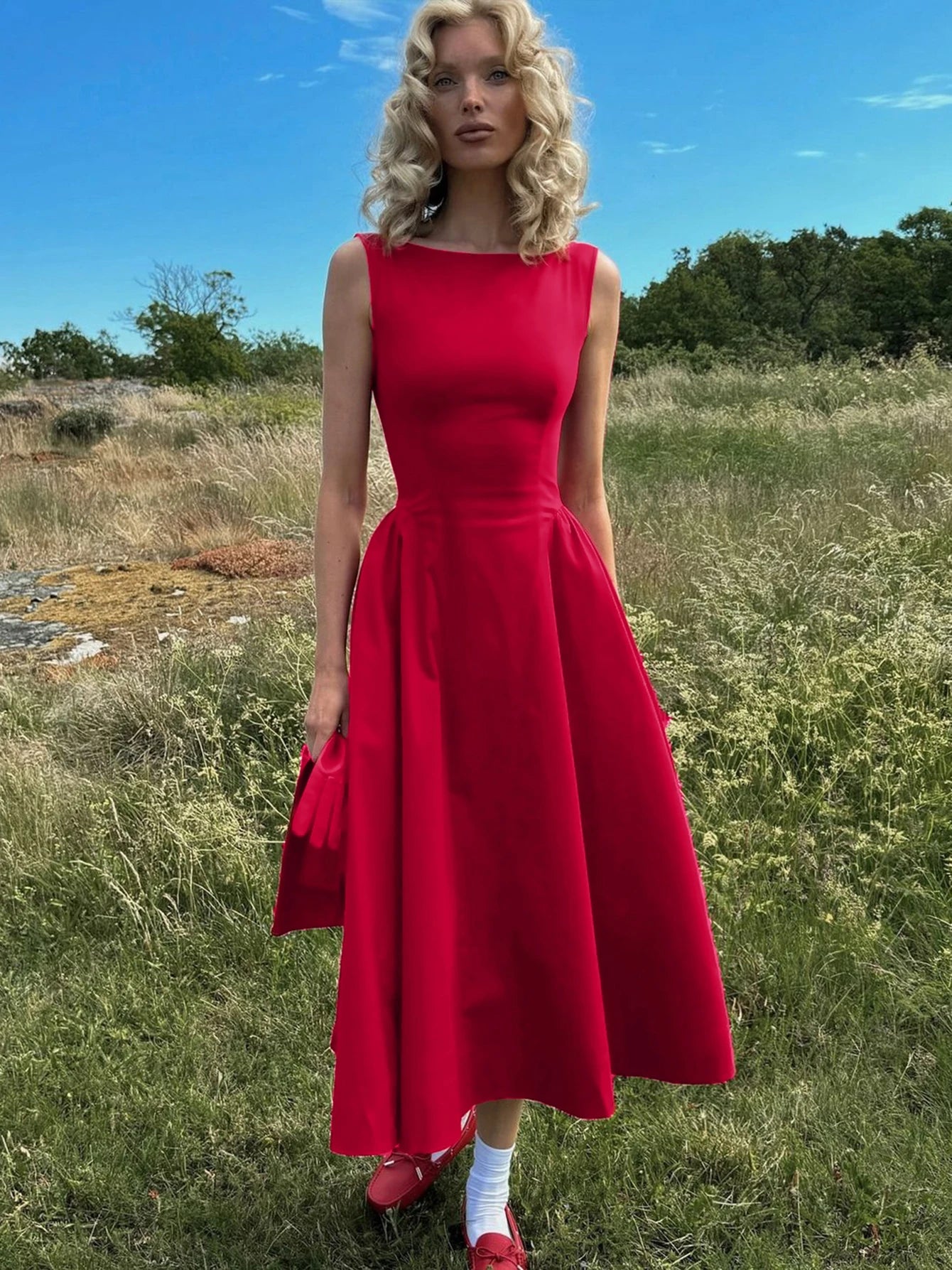 Dulzura O-Neck Sleeveless Zipper A-Line Midi Dress Solid Sexy Elegant Casual Outfit Party Club Streetwear Autumn Winter