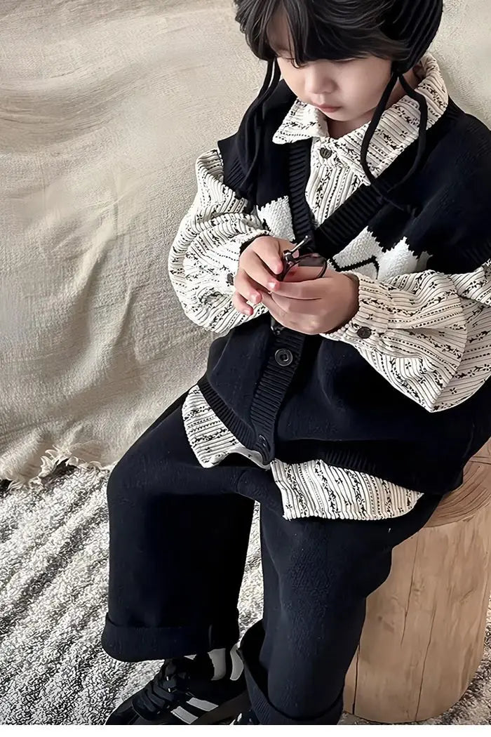 Kids Sets Vests Shirts Sweaters Long Pants New 2024 Autumn Fashion Korean Casual Simple Style Baggy Warm