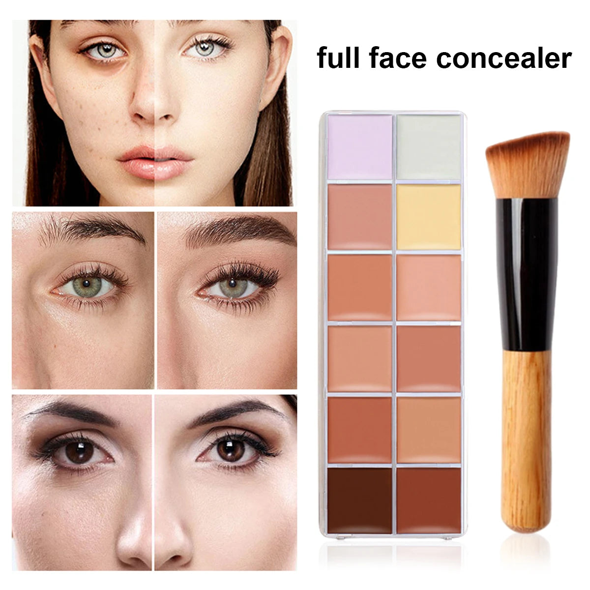 12 Color Concealer Foundation Makeup, Waterproof Skin Tone Correction Concealer, Long-term Full Coverage Makeup Facial Cosmetics