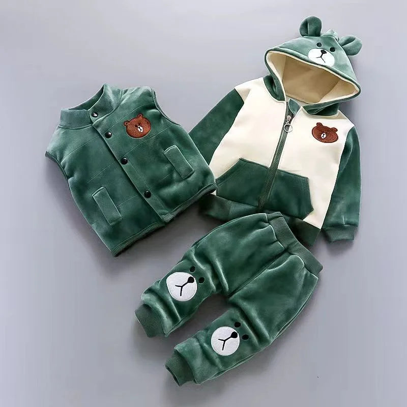 Boys Girls Padded Sets New Autumn Winter Children's Suits Kids Hooded Jackets+Pants 3Pcs Outfits Baby Spring Cartoon Clothing