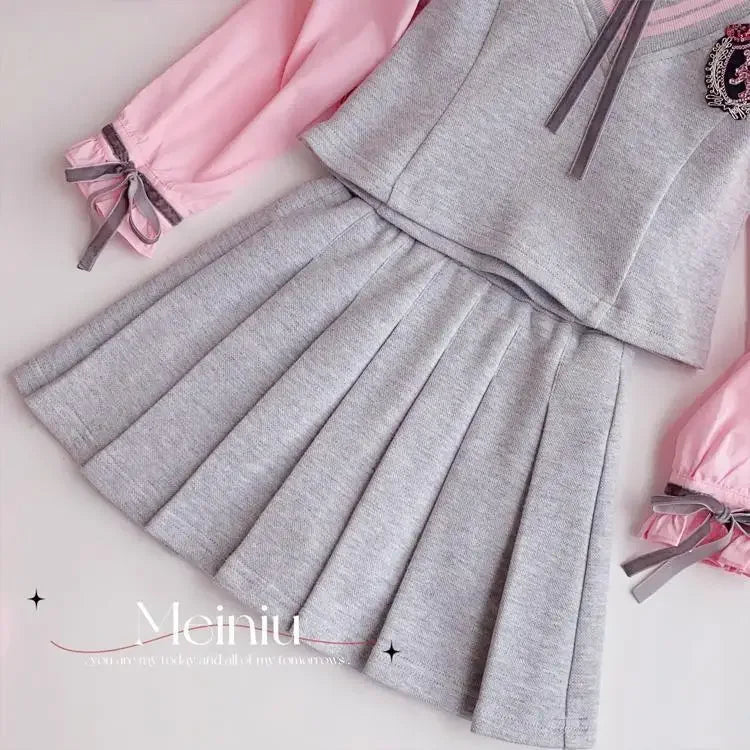 Children's Clothing Sets Fake Two Pieces Blouse + Pleated Skirt Kids Clothes Girls 4 To 15years Skirt Sets Baby Girl Outfit Set
