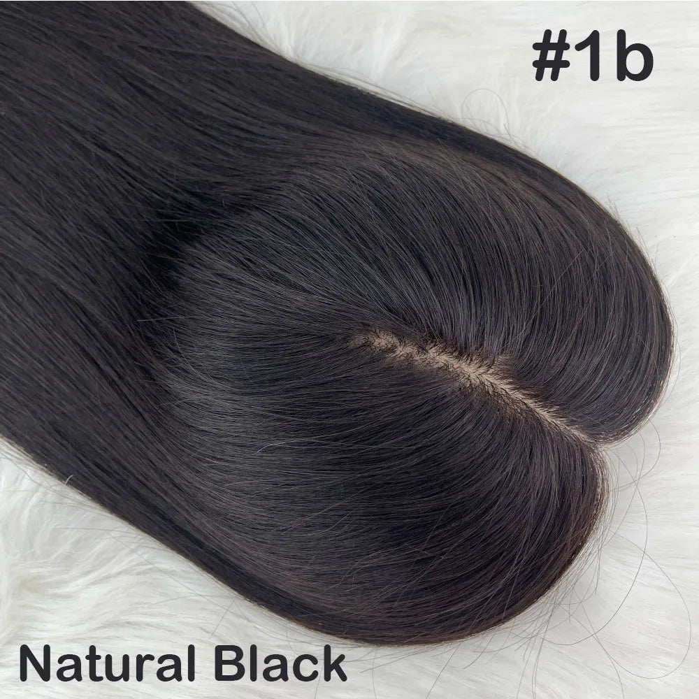 Human Hair Topper Silk Top Remy European Hair Straight Silk Base Full Hand tied Soft Breathable Hair Piece Clips for Women