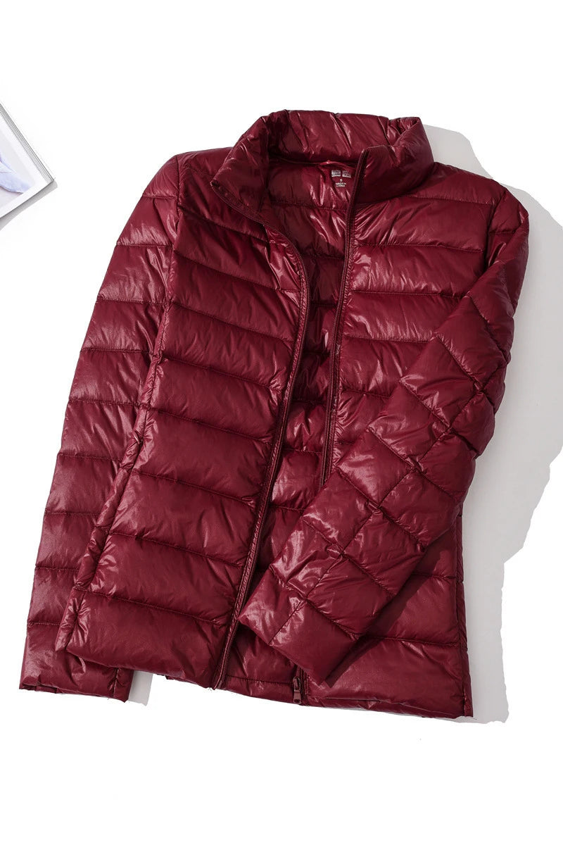 2022 Duck Ultra Light Down Jacket Women Winter Goose Feather Coat Thin Slim Warm Parka Hooded Outerwear Double Side Wear