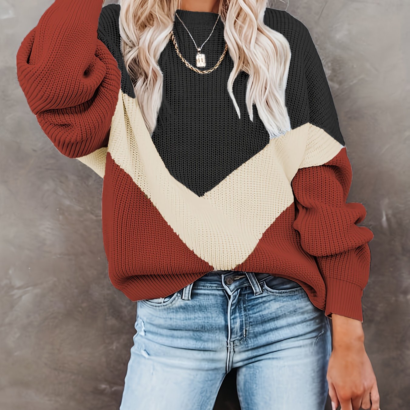 Vibrant Color Block Crew Neck Pullover Sweater - Soft, Cozy, and Casual Long Sleeve Sweater for Fall and Winter - Women's Clothing, Perfect for Daily Wear, Outdoor Activities, and Layering Under Jackets