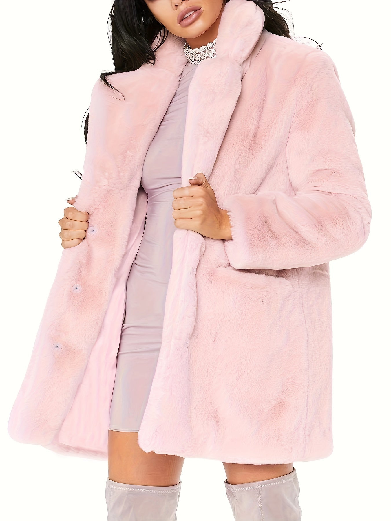 Warm Plush Winter Long Sleeve Coat, Casual Loose Fashion Teddy Outerwear for Women