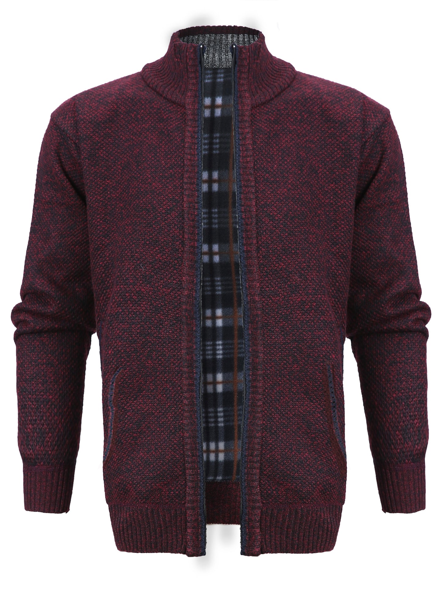 Warm Zip Up Jacket Sweater, Men's Casual Lapel Solid Color Cardigan For Fall Winter