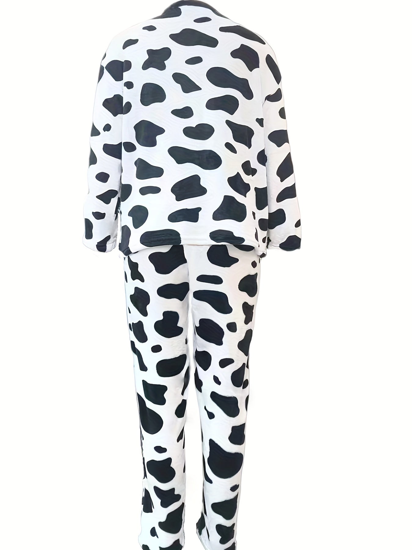 Teen's Cozy Cow Print Pajama Set - Cute Winter Long Sleeve Crew Neck Sleepwear, Hand Washable