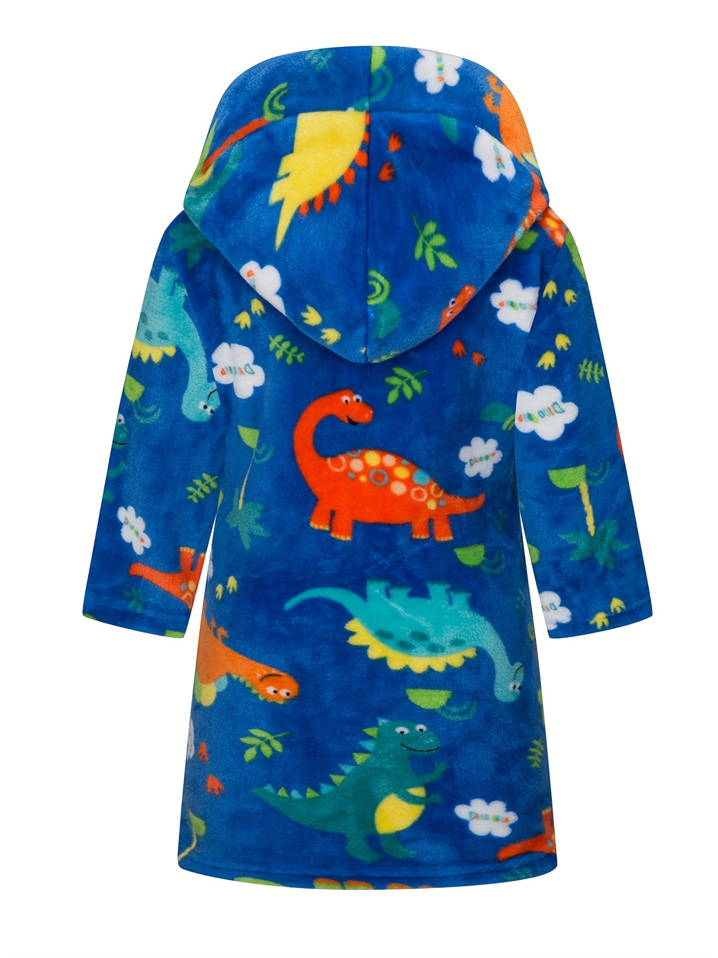 Boys Astronaut Planet Print Flannel Bathrobe, Soft Hoodie Sleepwear for Kids