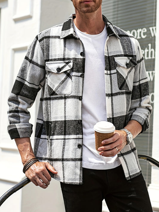 Effortless Style & Comfort: Men's Plaid Flannel Shirt Jacket for Fall/Winter - Durable, Casual Weekend Wear