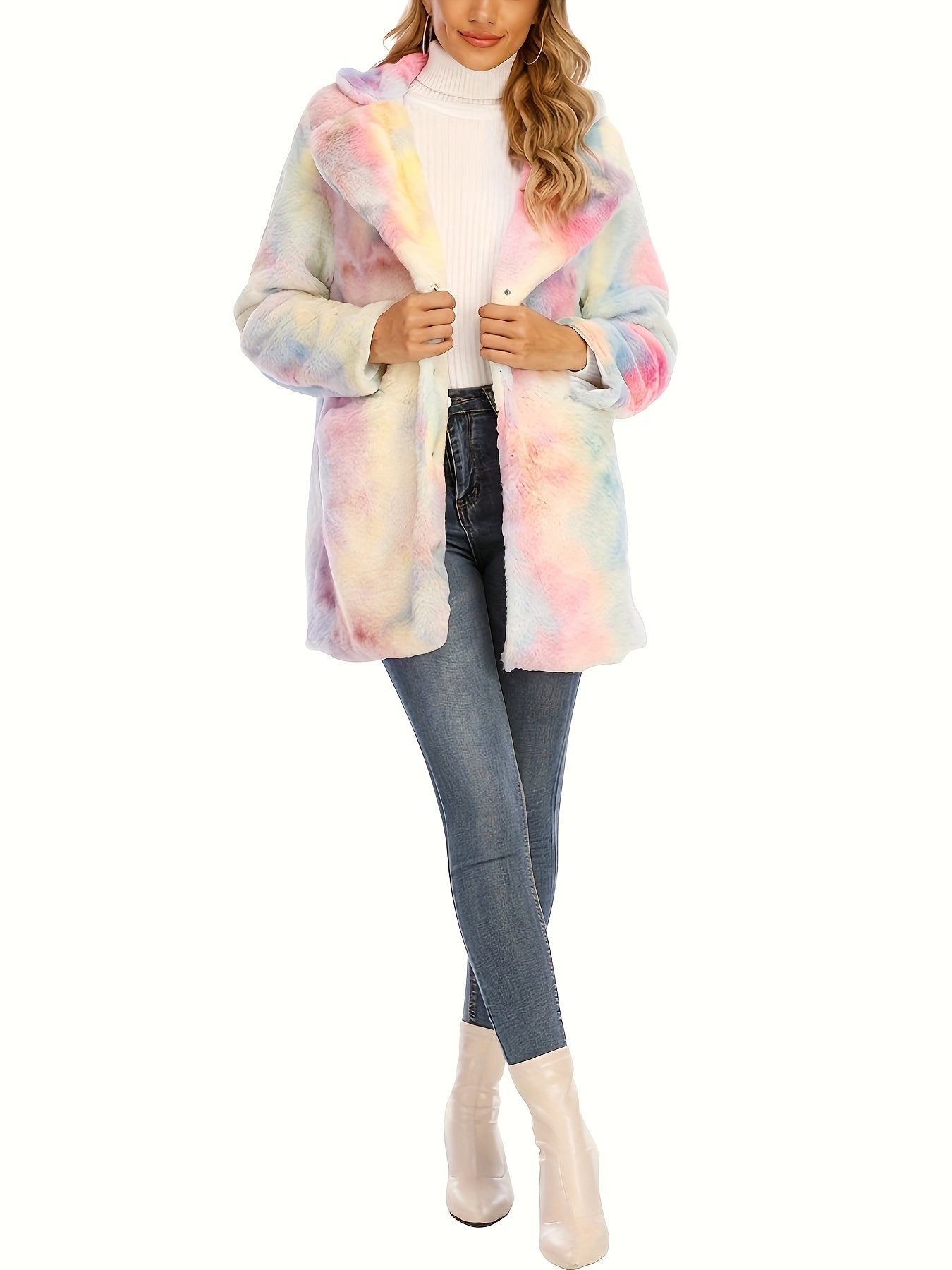 Warm Plush Winter Long Sleeve Coat, Casual Loose Fashion Teddy Outerwear for Women