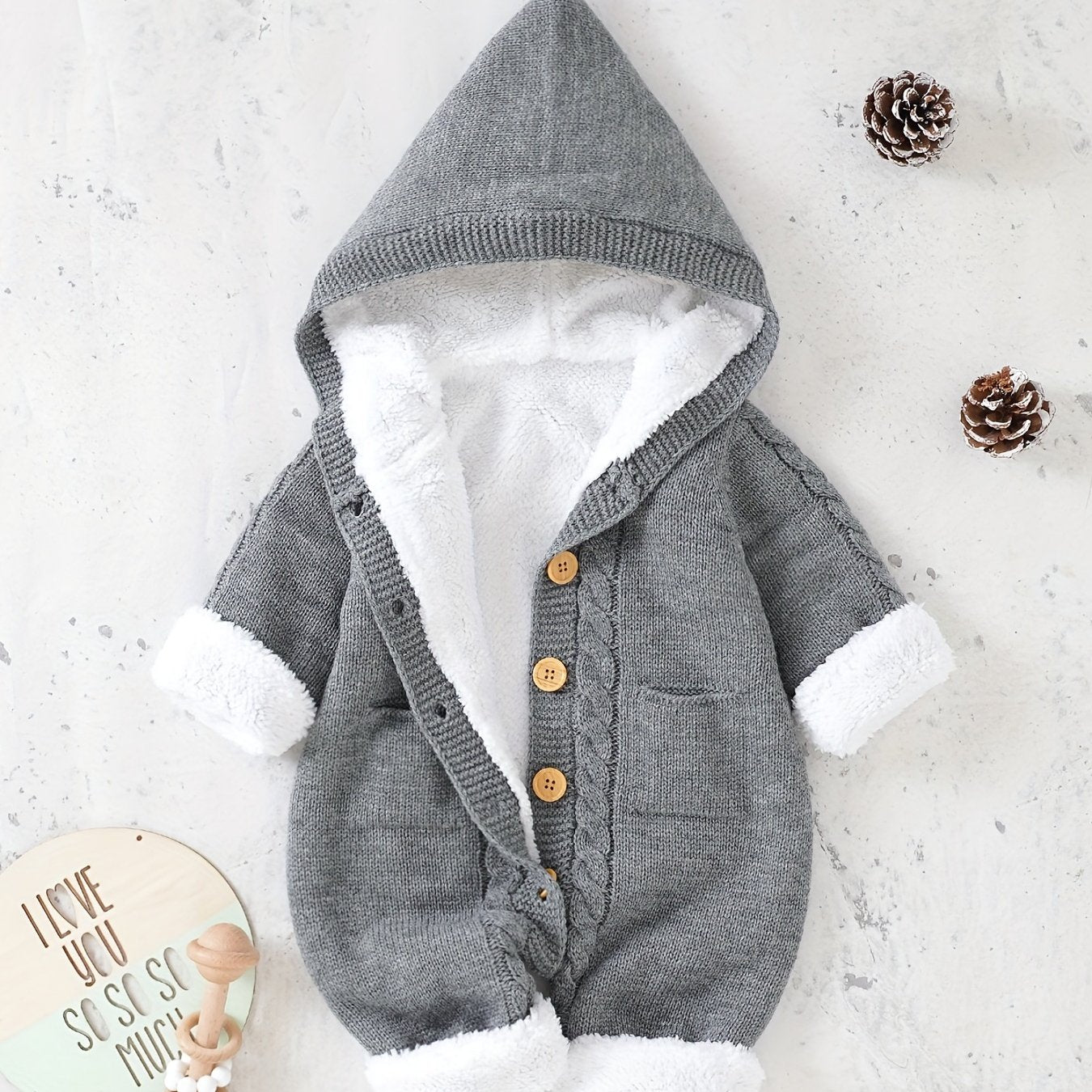 Long Sleeve Newborn Knitted Jumpsuit with Hooded Pants for Boys and Girls