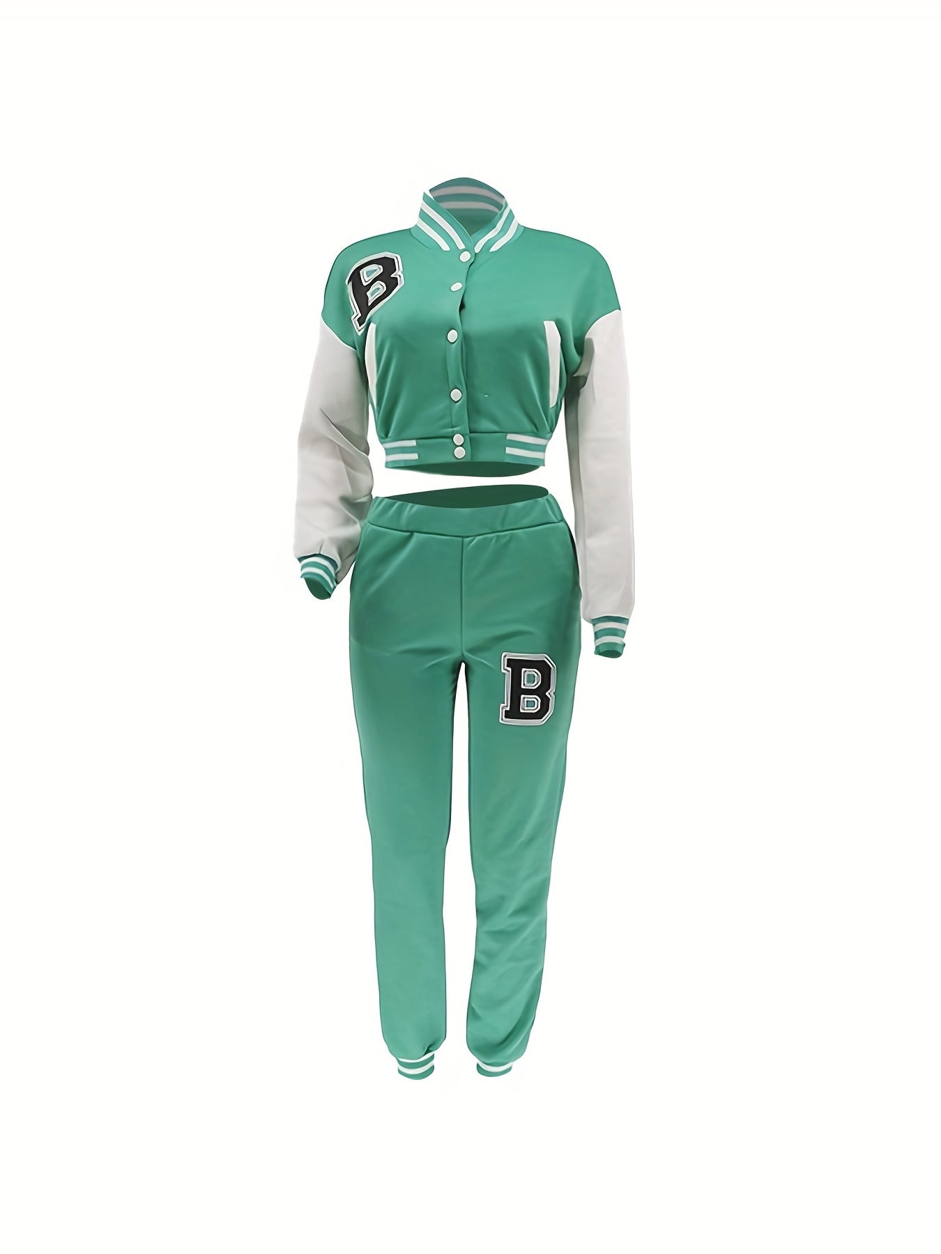 Chic, Women's Casual Letter Print Baseball Jacket and Pants Set - Red and White, Polyester Blend, Machine Washable, Fall/Winter Fashion Ensemble