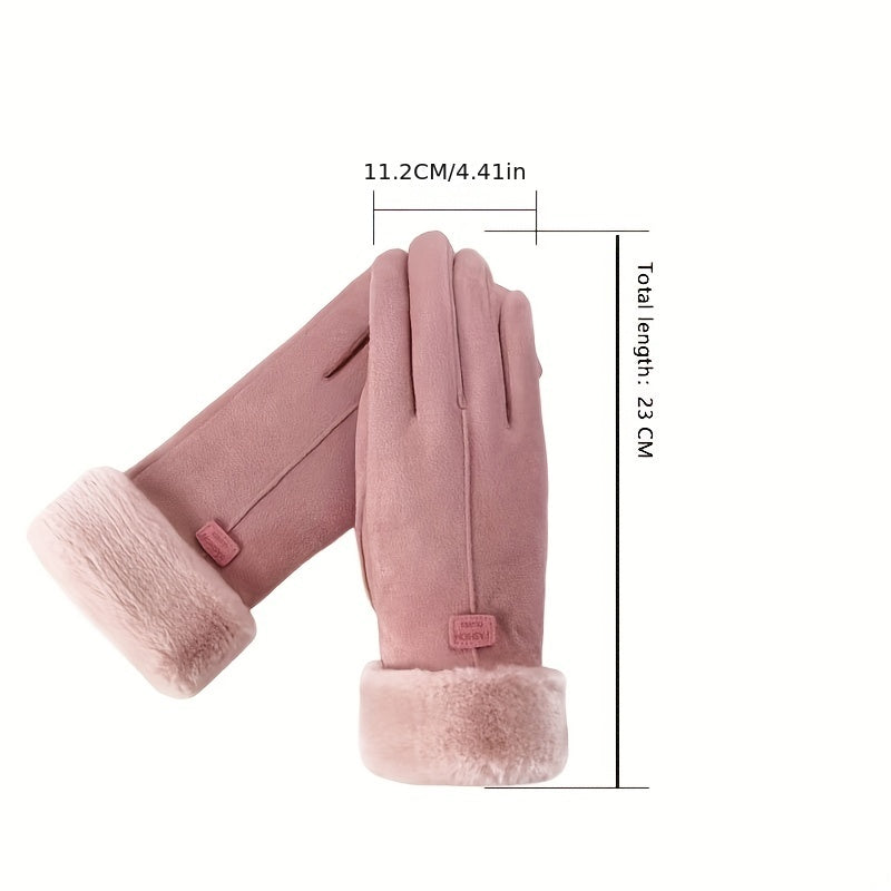 [Women's Winter Gloves] Cozy Touchscreen-Compatible Winter Gloves for Women - Plush, Thickened Five-Finger Design for Warmth and Comfort During Outdoor Activities, Students, Riding
