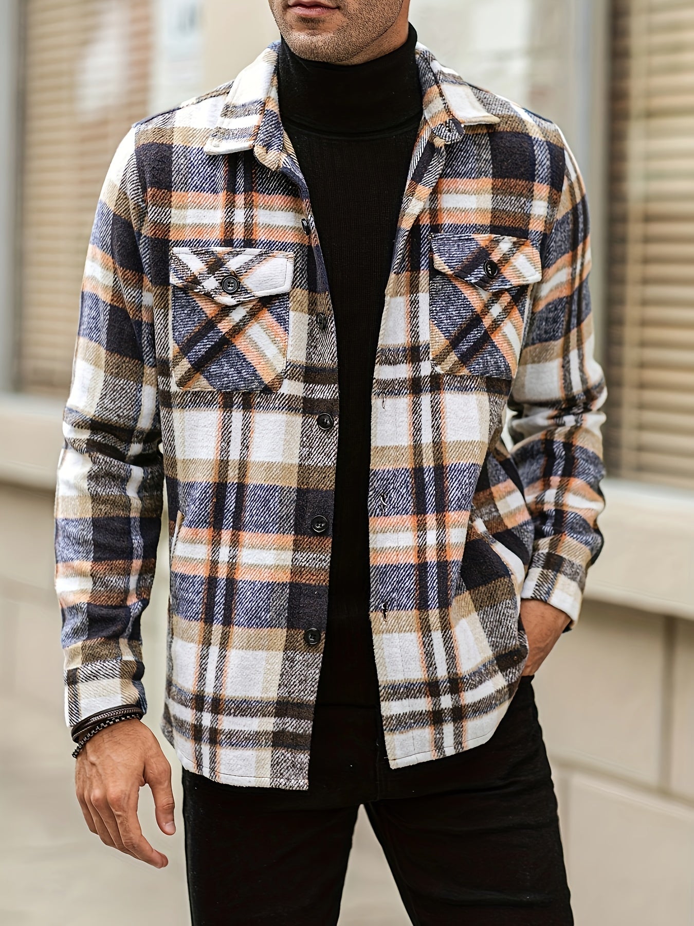 Effortless Style & Comfort: Men's Plaid Flannel Shirt Jacket for Fall/Winter - Durable, Casual Weekend Wear