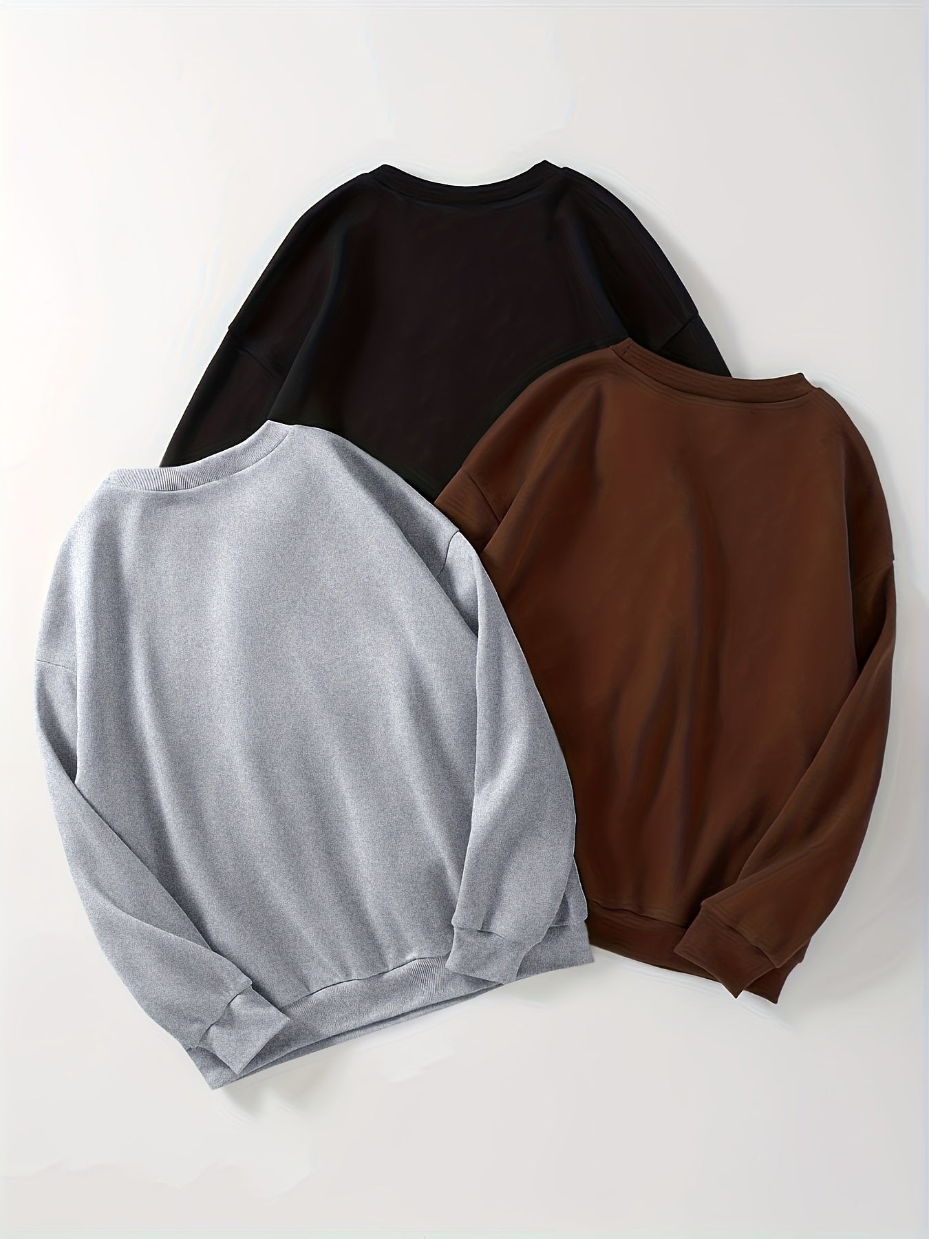 3 Packs Letter Print Pullover Sweatshirt, Casual Long Sleeve Crew Neck Sweatshirt For Fall & Winter, Women's Clothing