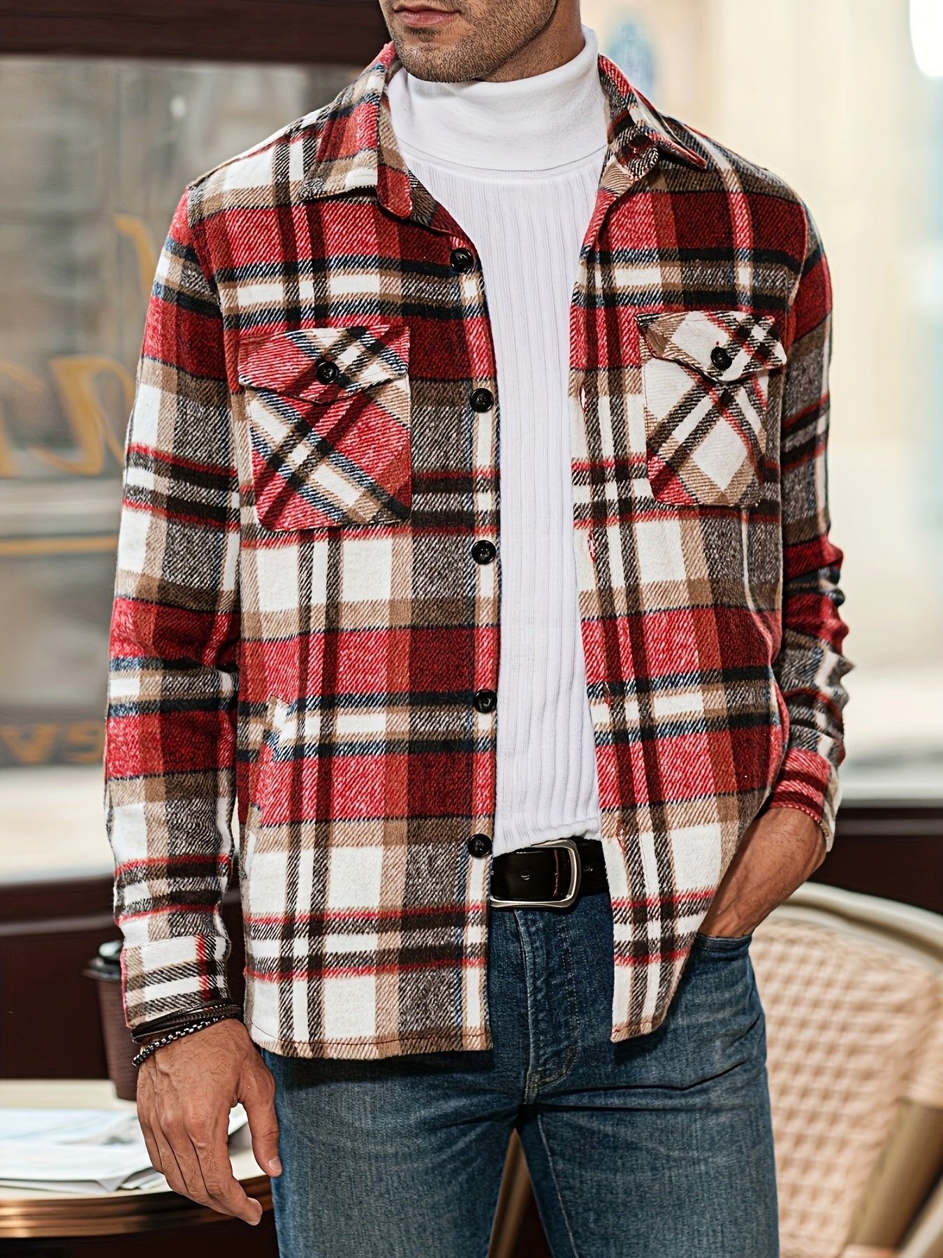 Effortless Style & Comfort: Men's Plaid Flannel Shirt Jacket for Fall/Winter - Durable, Casual Weekend Wear
