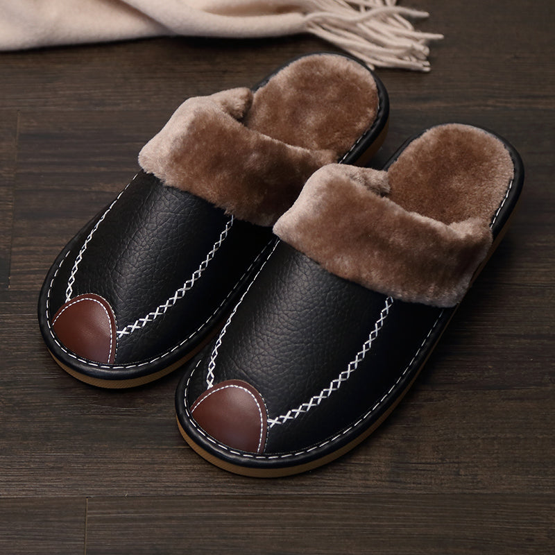 Men's Warm Fleece Cozy Slides, Comfortable Fuzzy Soft Slippers, Plush Comfy Non-slip Home Shoes, Winter