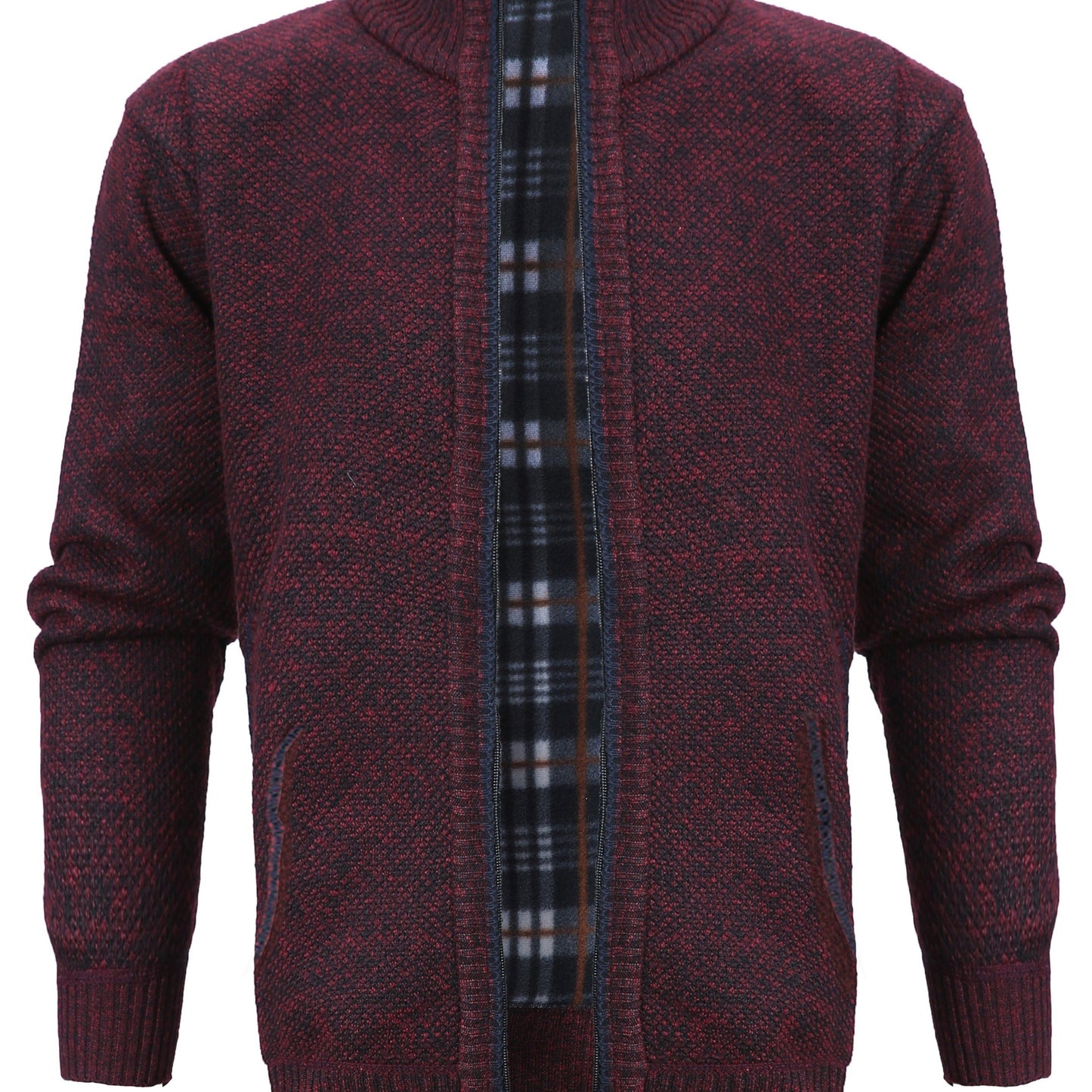 Warm Zip Up Jacket Sweater, Men's Casual Lapel Solid Color Cardigan For Fall Winter