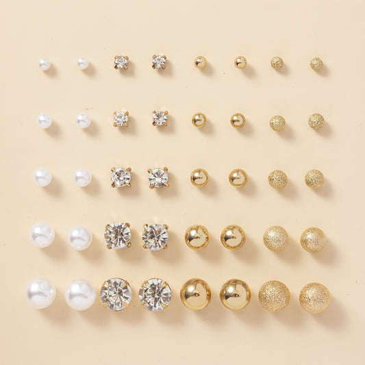 [Pearl Rhinestone Stud Earrings For Women] 20Pairs Faux Pearl Rhinestone Stud Earrings Set For Women Daily Decor Jewelry