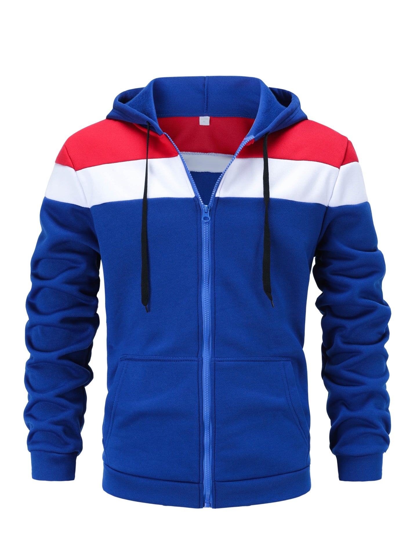 Men'S Casual Hooded Sweatshirt, Solid Color Zip-Up Pullover, Long Sleeve Polyester Knit Fabric, Regular Fit with Slight Stretch, 160gsm - Autumn/Winter Fashion