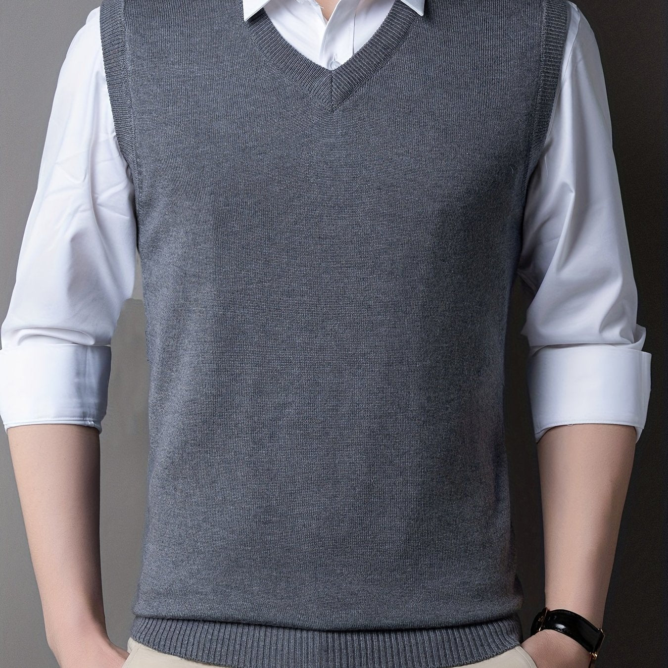 Casual Knitted Pullover, V-neck Sleeveless Thermal Jacket, Wool Vest, Men's Tank Top For Autumn And Winter