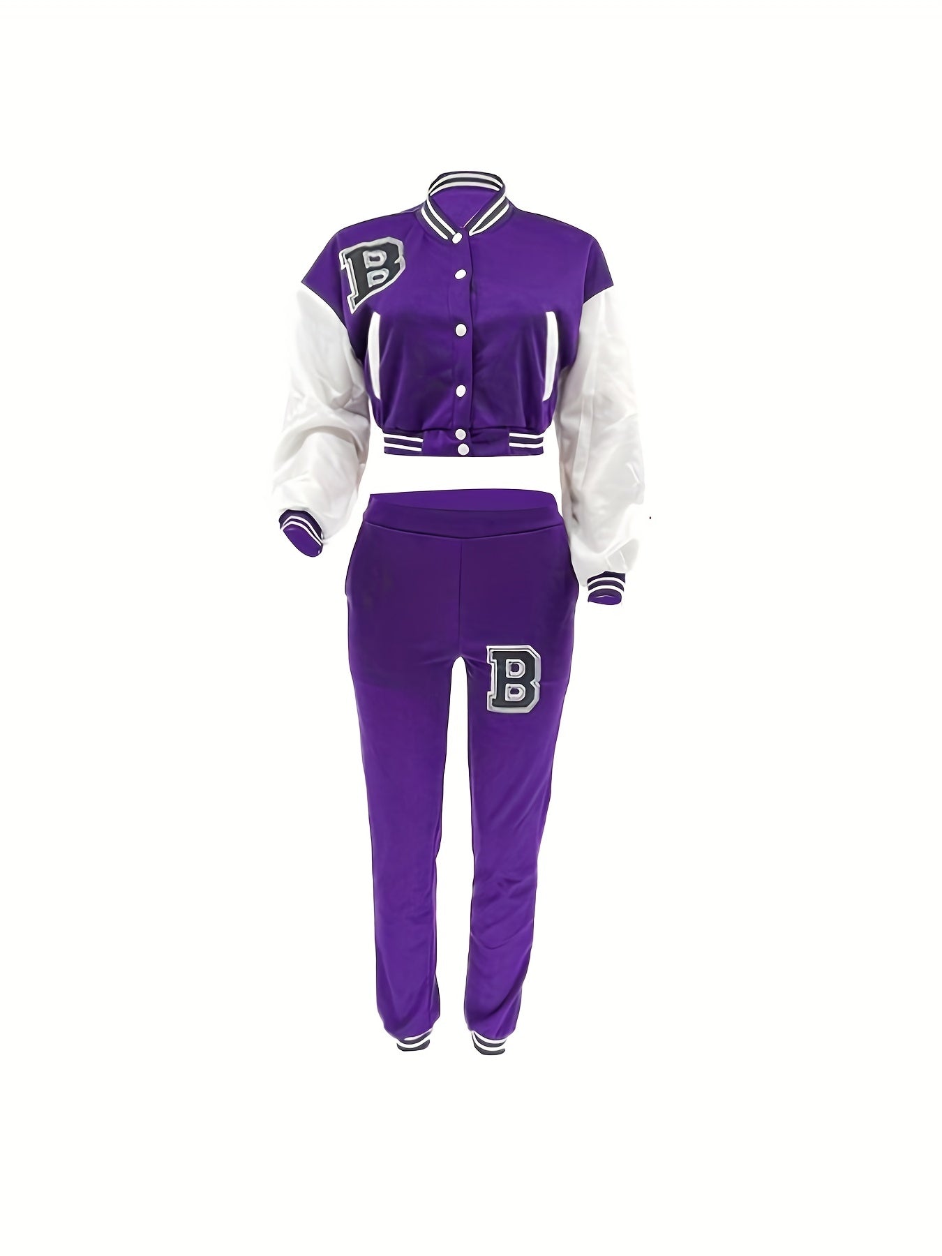 Chic, Women's Casual Letter Print Baseball Jacket and Pants Set - Red and White, Polyester Blend, Machine Washable, Fall/Winter Fashion Ensemble