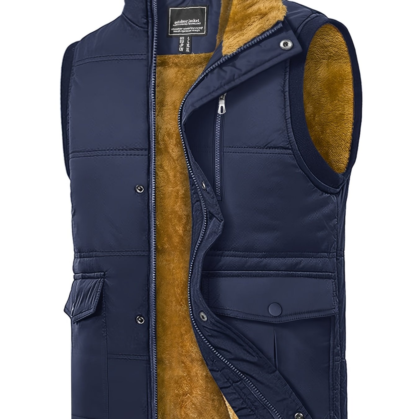 Men'S Windproof Vest with Fleece Lining - Soft, Warm, and, Multiple Pockets, Zippered Chest Pocket, Flap Button Side Pockets, One Inner Pocket, Windbreaker + Stand Collar Design for Outdoor Casual Wear, Winter Vest, H Stand C
