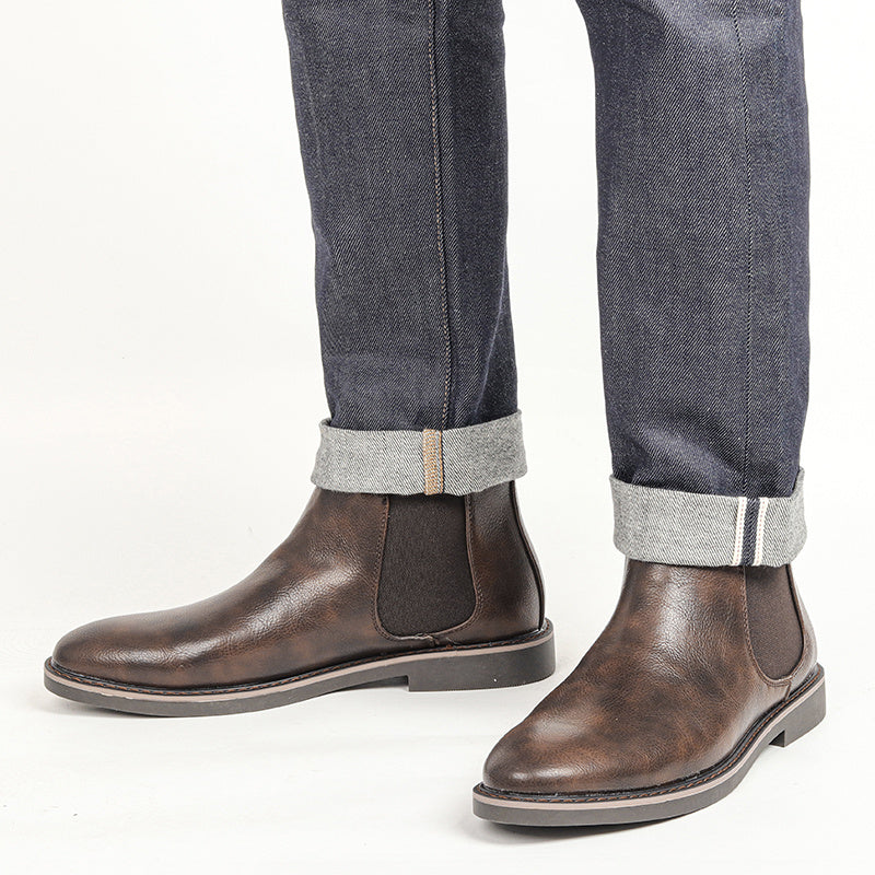 Men'S Chelsea Ankle Boots - Size 40-46, Brown Faux Cover with Black Elastic Band, Pointed Toe, TPR Sole, Ideal for Casual Wear and Vacation