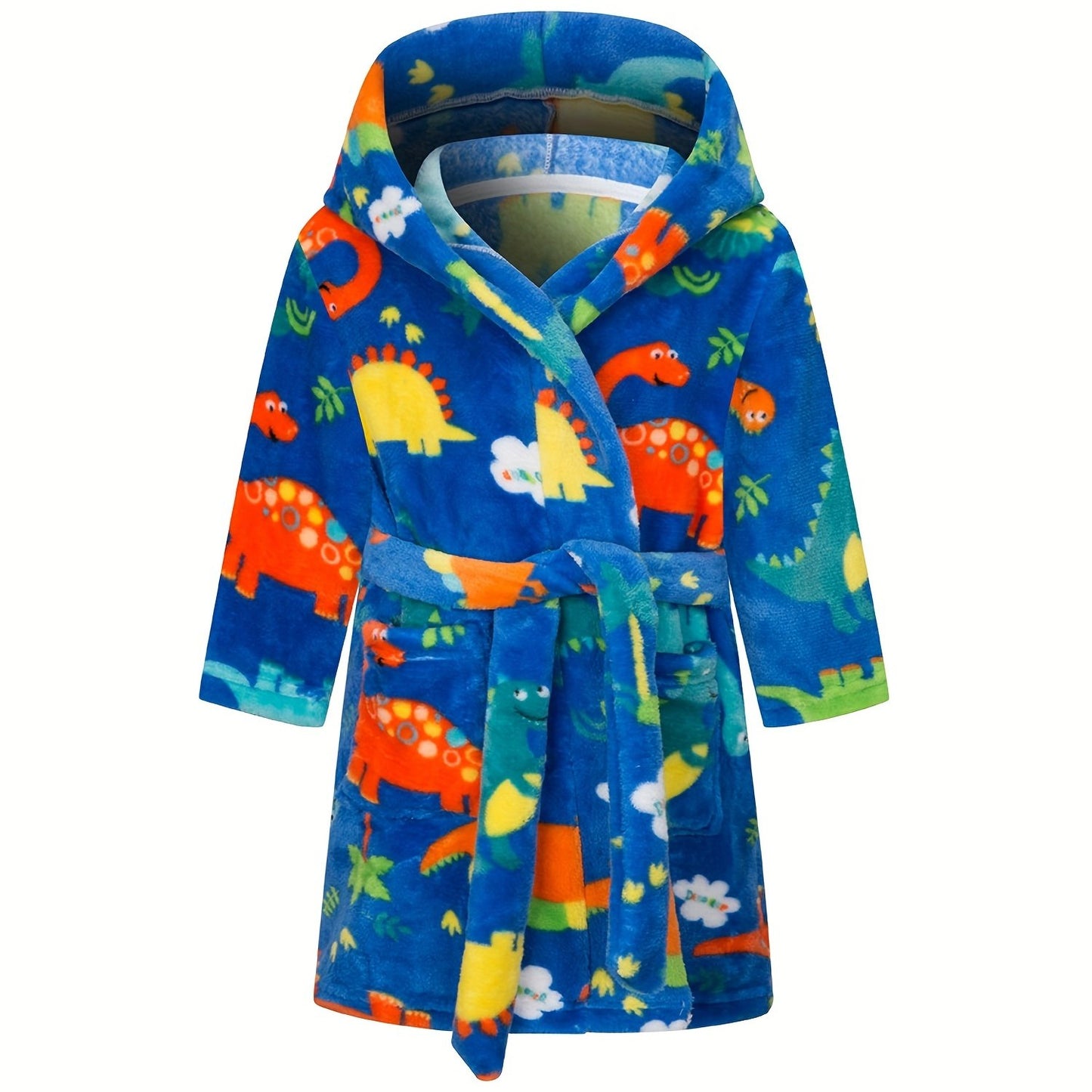 Boys Astronaut Planet Print Flannel Bathrobe, Soft Hoodie Sleepwear for Kids