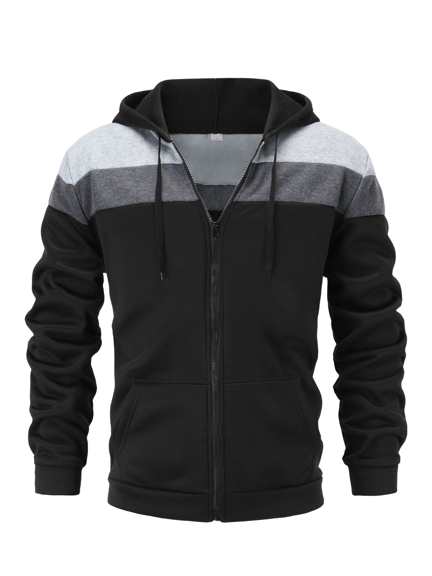 Men'S Casual Hooded Sweatshirt, Solid Color Zip-Up Pullover, Long Sleeve Polyester Knit Fabric, Regular Fit with Slight Stretch, 160gsm - Autumn/Winter Fashion