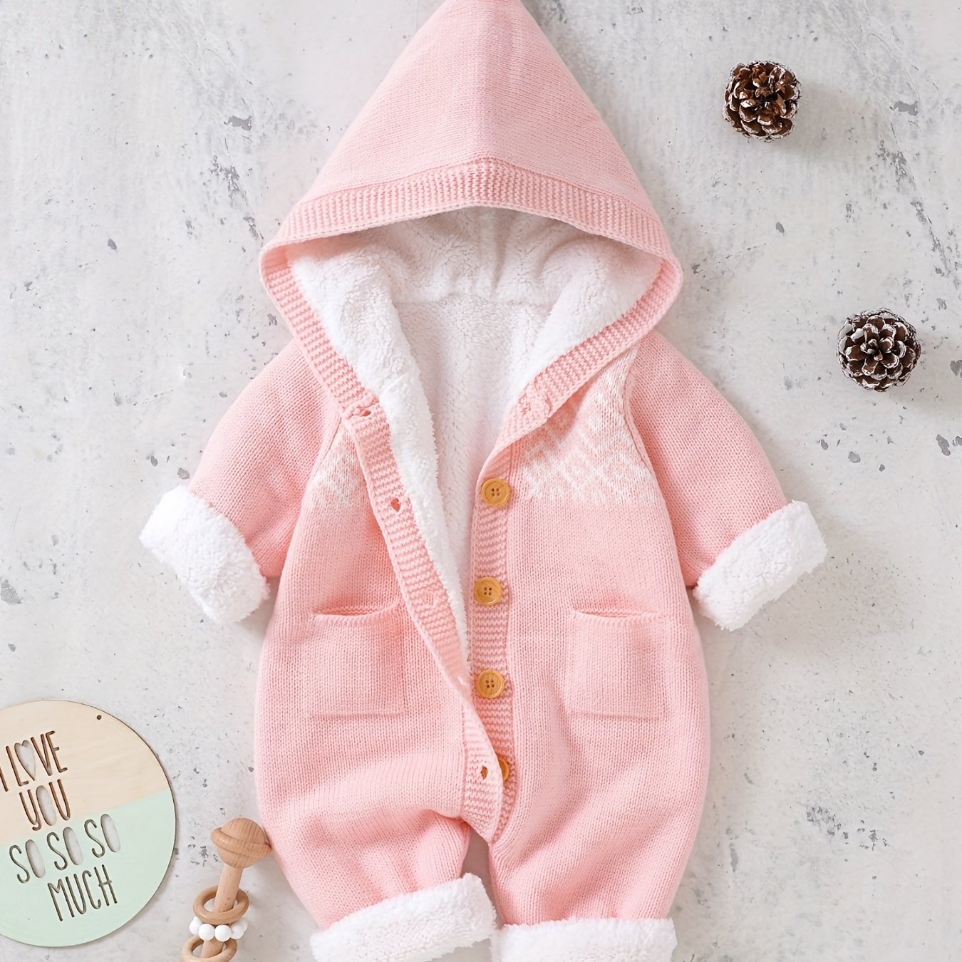Long Sleeve Newborn Knitted Jumpsuit with Hooded Pants for Boys and Girls