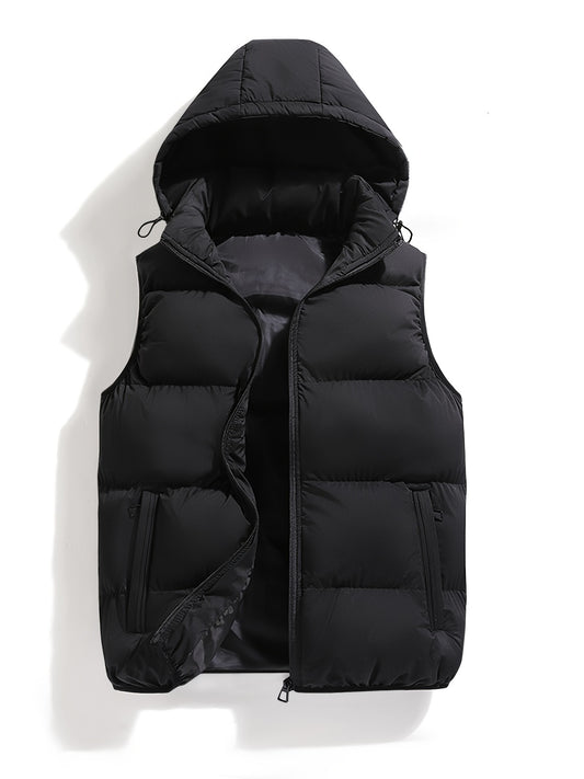 Men's solid Hooded Puffer Vest for autumn and winter