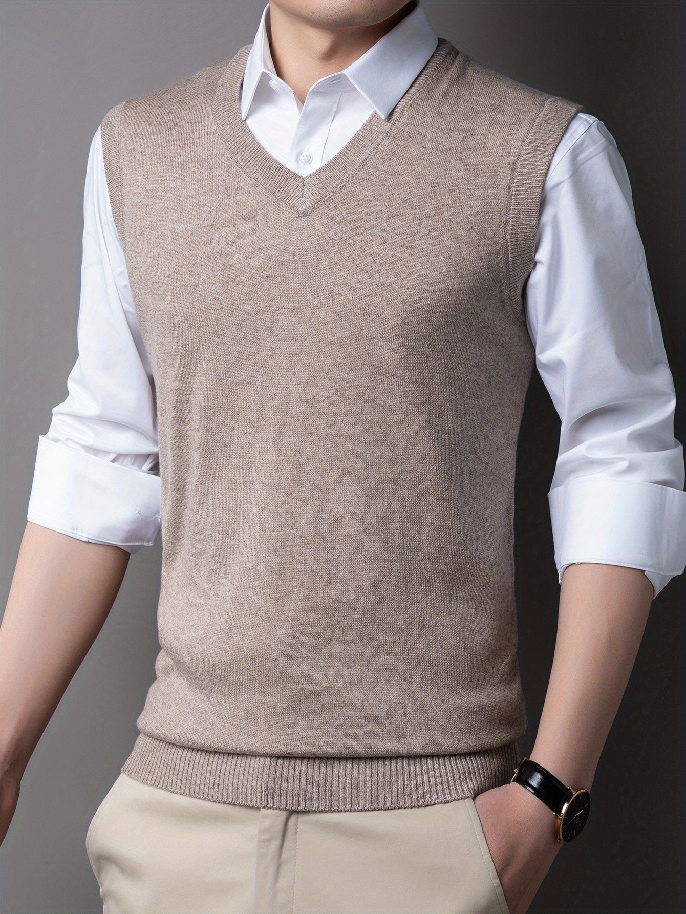 Casual Knitted Pullover, V-neck Sleeveless Thermal Jacket, Wool Vest, Men's Tank Top For Autumn And Winter