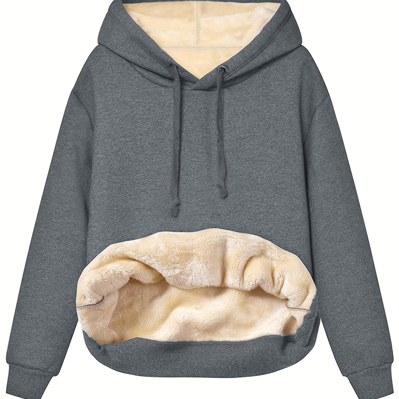 Solid Kangaroo Pocket Hoodie, Casual Long Sleeve Hoodie For Fall & Winter, Women's Clothing