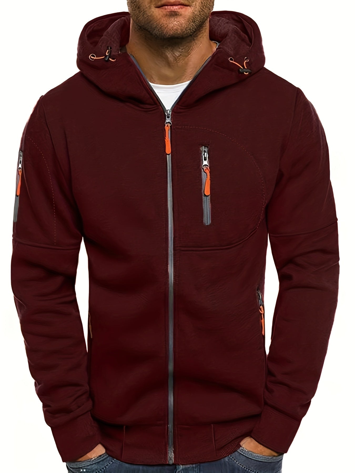 Mens Essential Zip-Up Hoodie - Long Sleeve, Lightweight, Gym-Ready Jacket for Spring & Fall