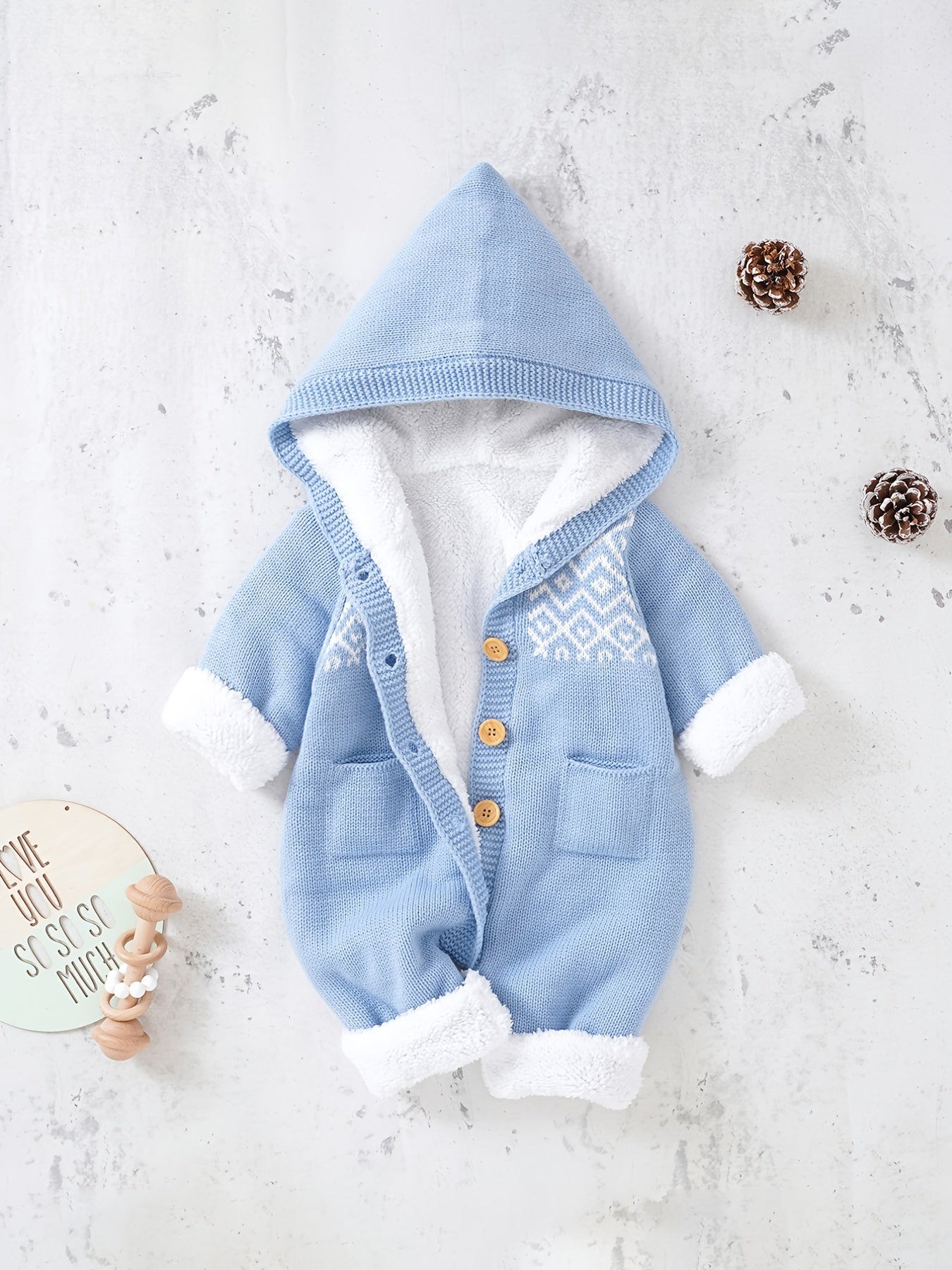 Long Sleeve Newborn Knitted Jumpsuit with Hooded Pants for Boys and Girls