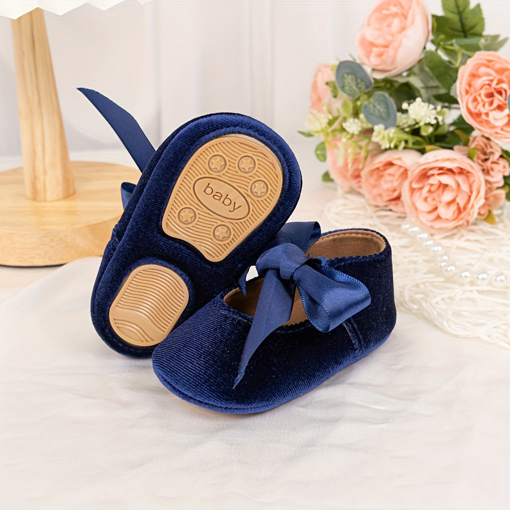 Charming Bowknot Princess Wedding Shoes for Youngsters - Soft Sole Mary Jane Flats, Lightweight Fabric Upper & Rubber Sole, All-Season Comfort, Ideal for Weddings and Special Occasions, Wedding Shoes for Brid