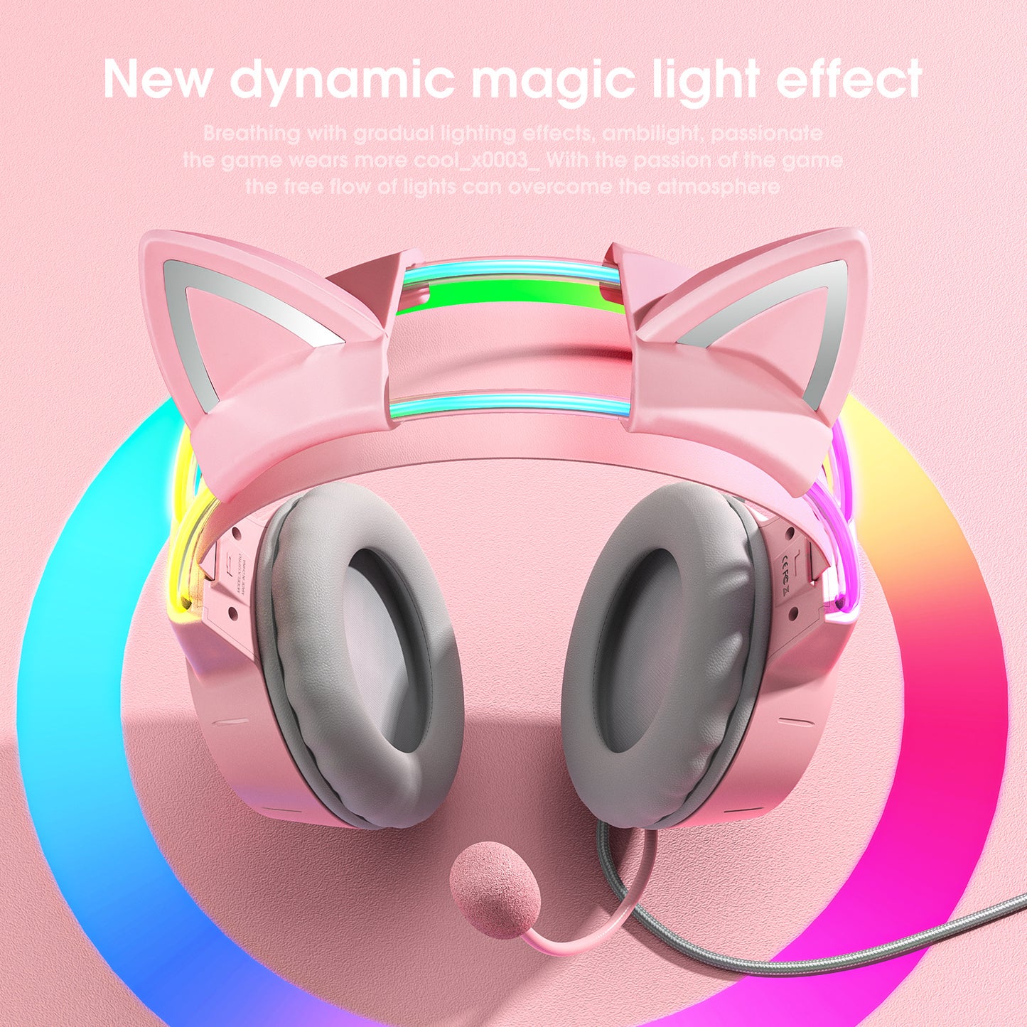 ONIKUMA X15pro, Wired Gaming Headset With Detachable Cat Ears, RGB, Removable Mic, Compatible With PC Mobile, Over-Ear Luminous Wired Gaming Headset