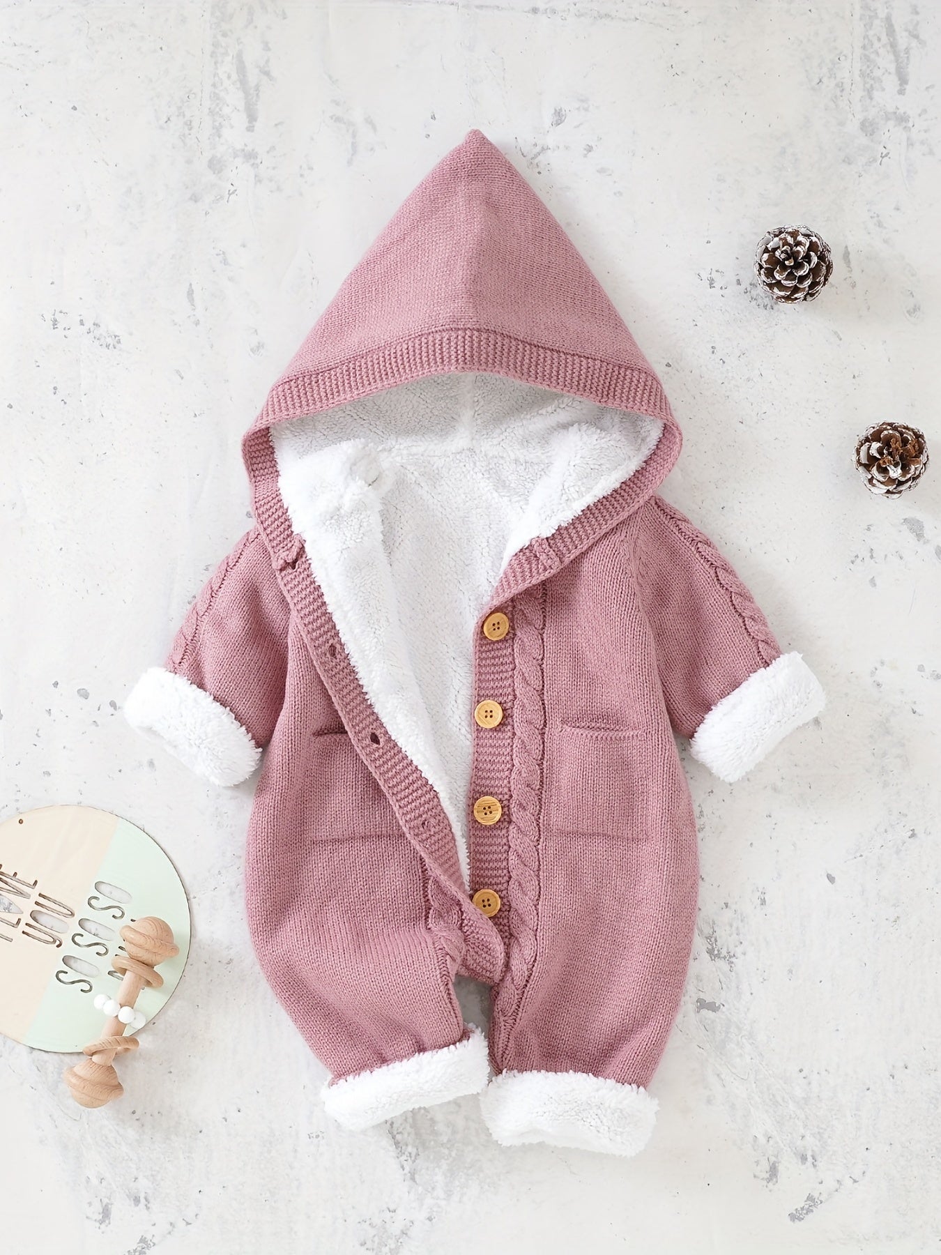 Long Sleeve Newborn Knitted Jumpsuit with Hooded Pants for Boys and Girls