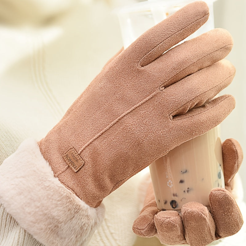[Women's Winter Gloves] Cozy Touchscreen-Compatible Winter Gloves for Women - Plush, Thickened Five-Finger Design for Warmth and Comfort During Outdoor Activities, Students, Riding