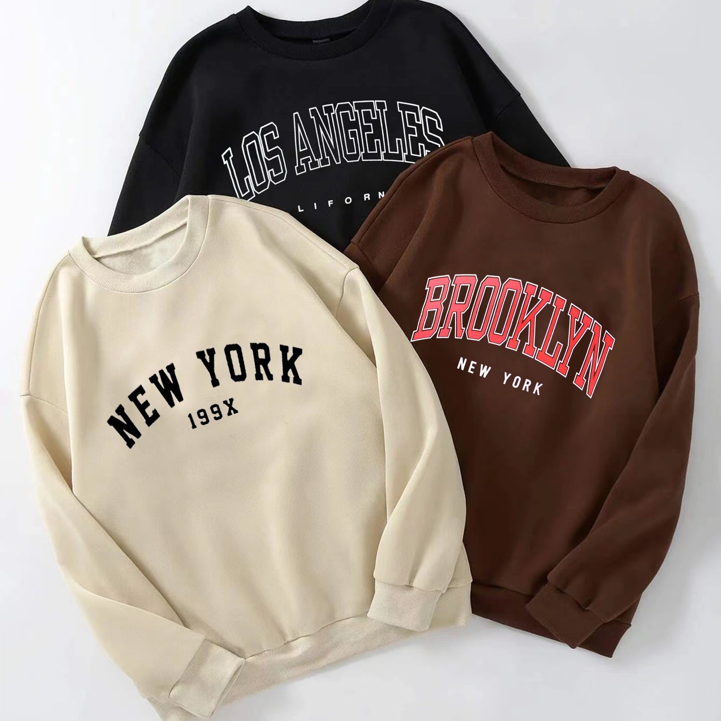 3 Packs Letter Print Pullover Sweatshirt, Casual Long Sleeve Crew Neck Sweatshirt For Fall & Winter, Women's Clothing